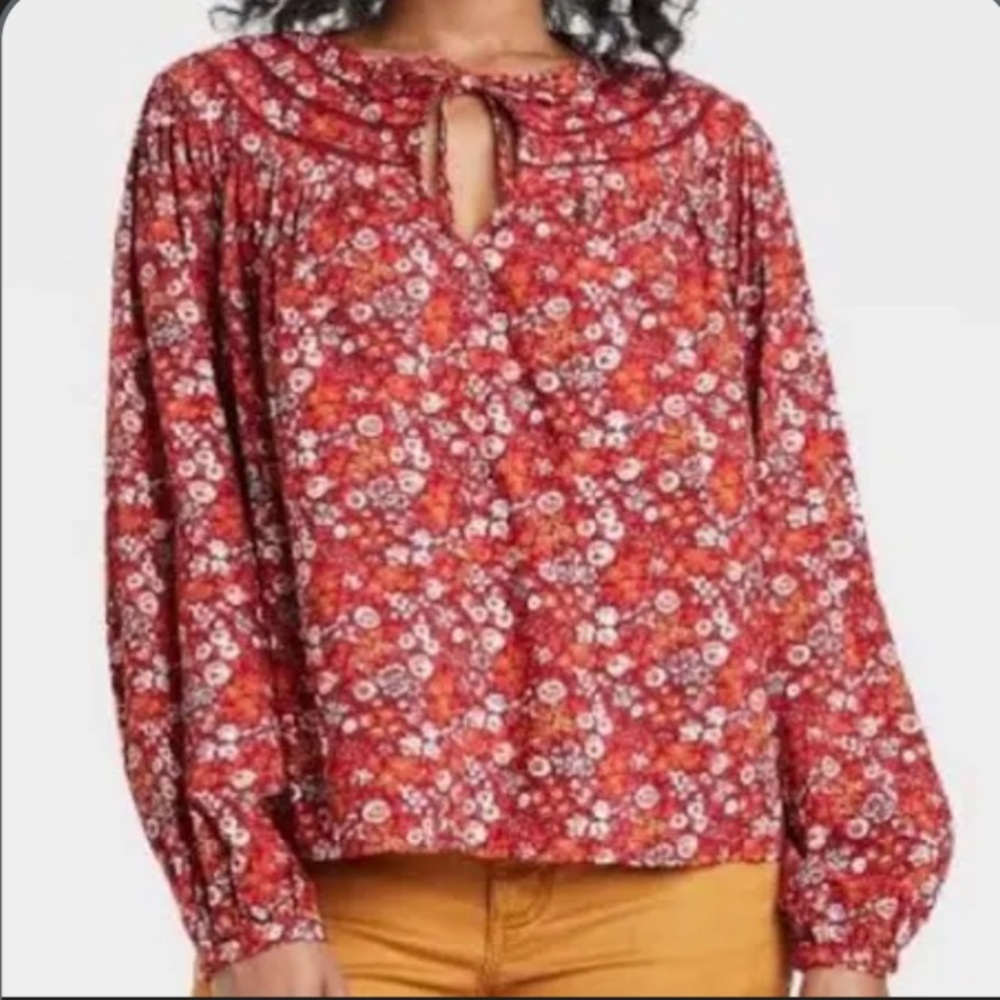 Universal Thread Boho Floral Blouse Cotton Blend XL Casual Cottagecore Peasant